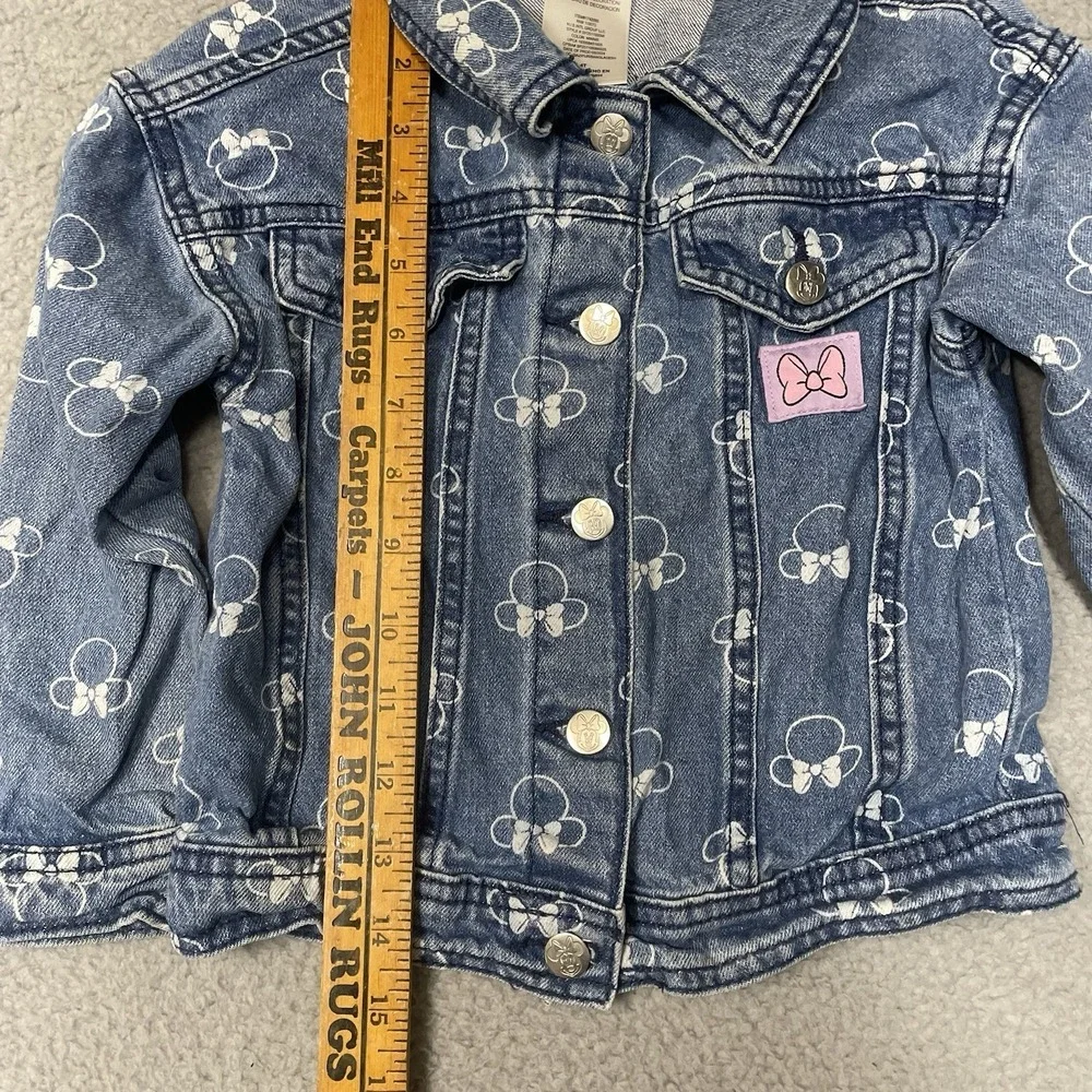 Disney Minnie Mouse Denim Jacket Blue All Over Print Bow Buttons Girls Size 4T